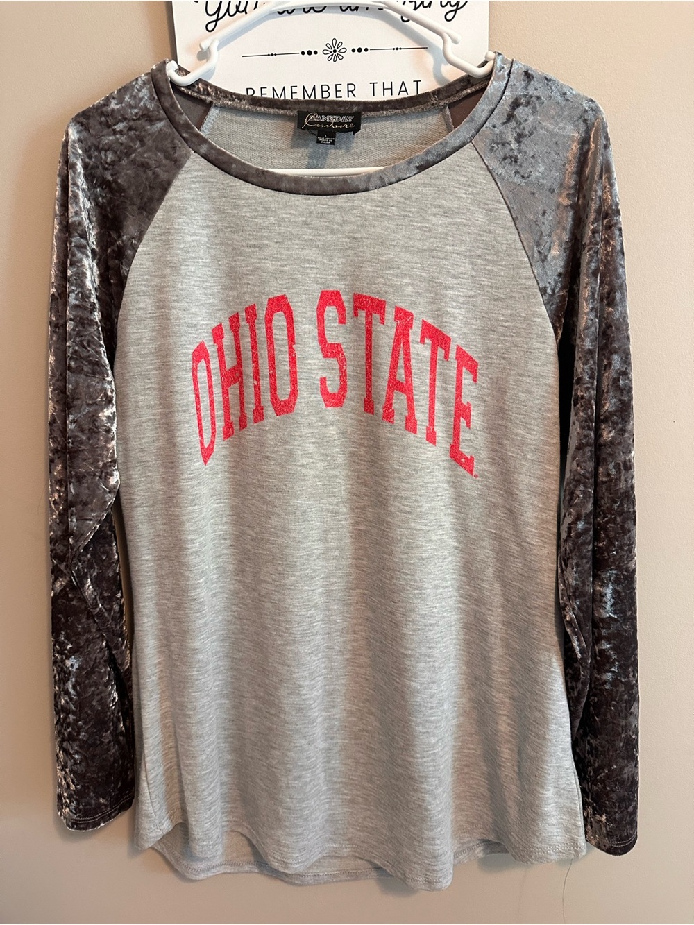 Game day Ohio State Gray Tee with Charcoal Velvet Trim